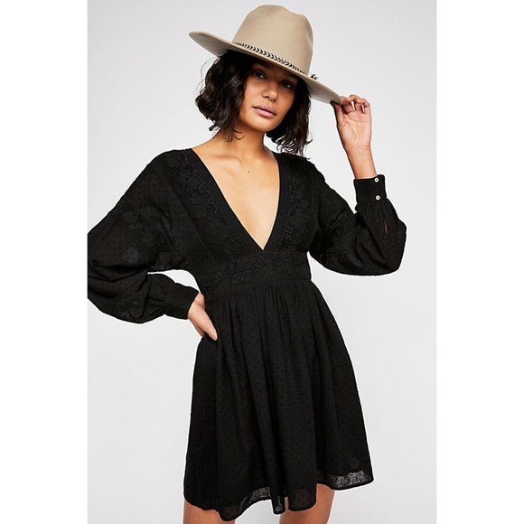 Free People Dresses & Skirts - Free People black embroidered swiss dot mini dress